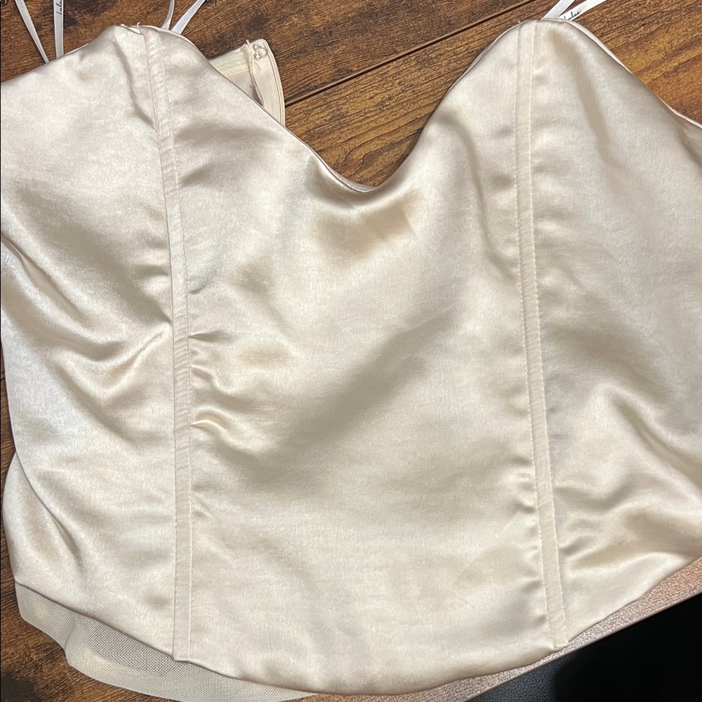 Lulu's Cream Satin Bodysuit